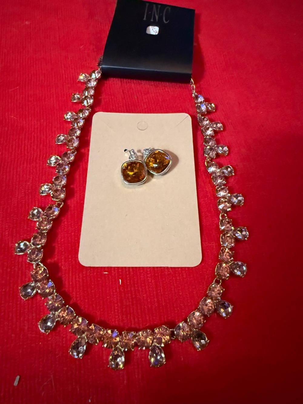 INC International Concepts amber colourCrystal Teardrop Necklace with Amber Stud